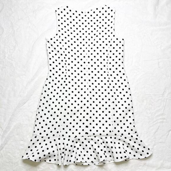 NEW NINE WEST White with Black Polka Dots Fitted Ruffled Sun Dress NWT size 14 - Picture 4 of 11